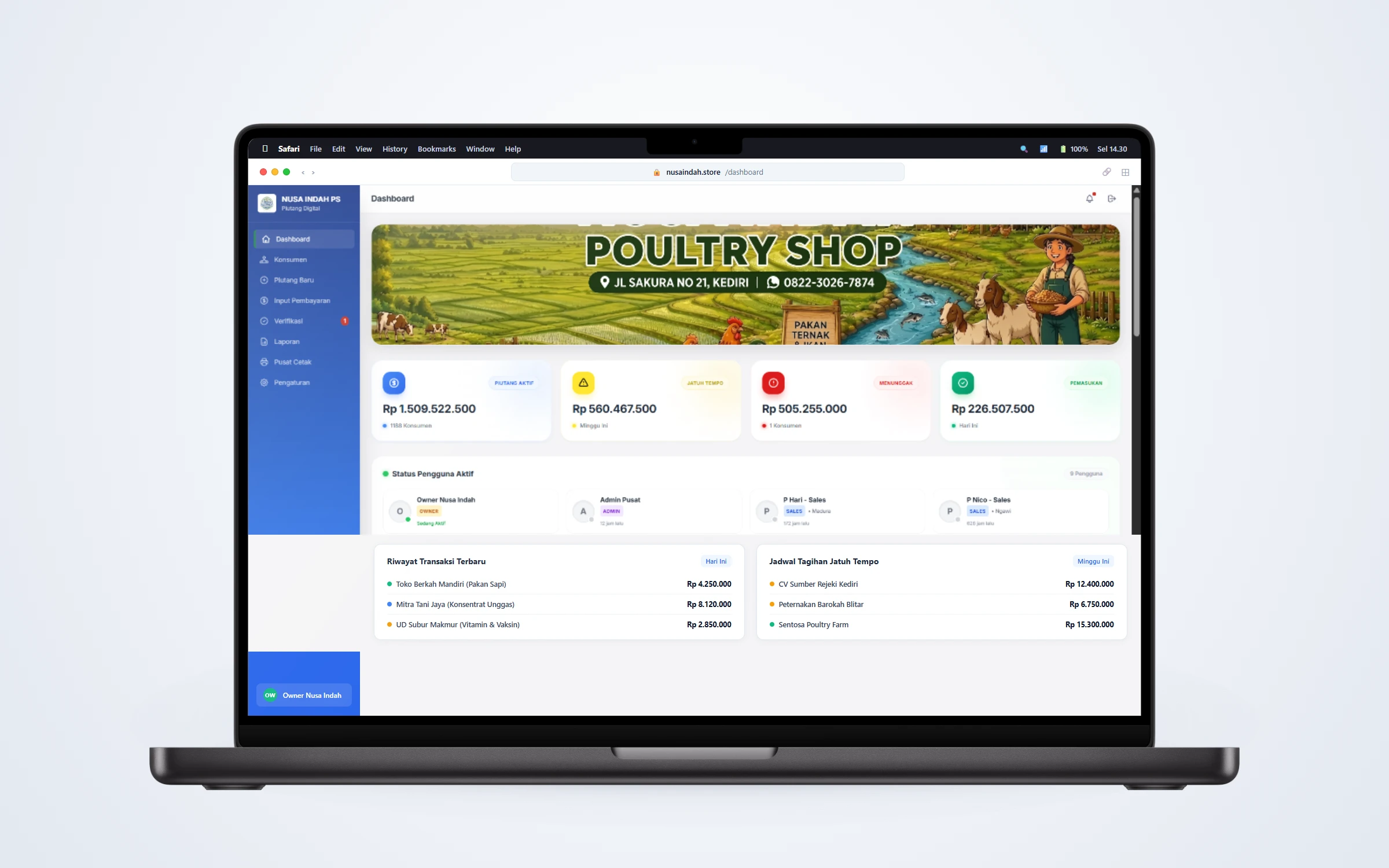 Aplikasi Piutang Digital & Manajemen User Nusa Indah